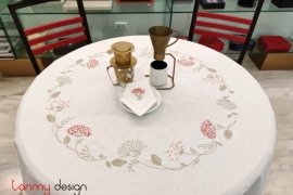Round table cloth- Hydrangea flower embroidery (size 180 cm)